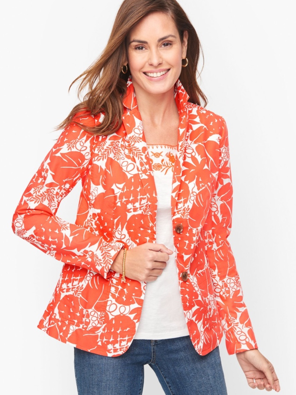 Talbots Women’s Casual Cotton Blazer Tropical Pineapple Style#P222019005 Size 14